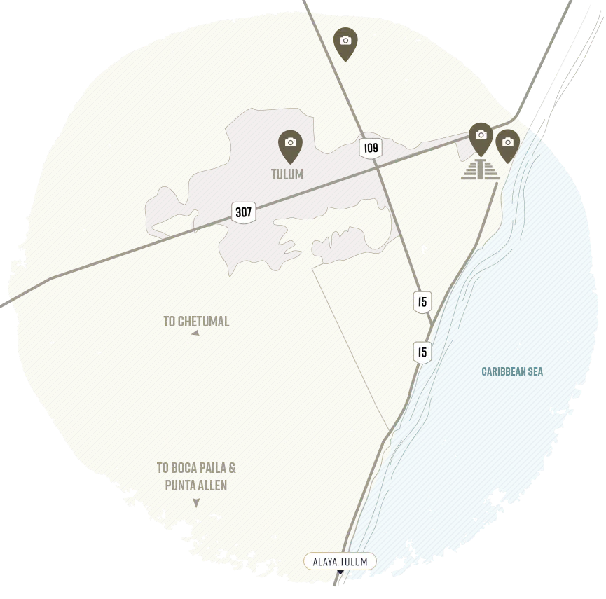 Map / aerial of the Riviera Maya coastline